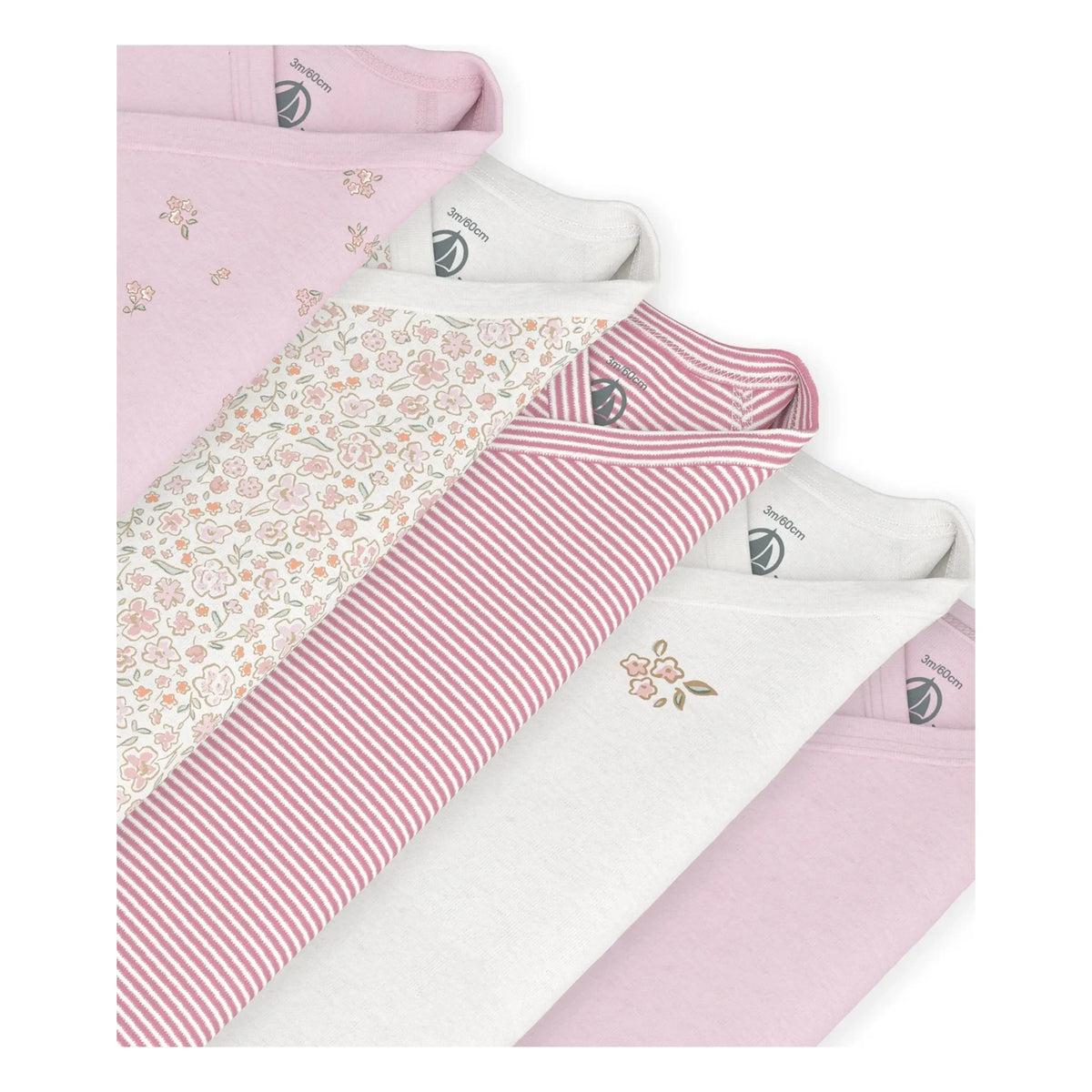 Petit Bateau - 5-Pack Organic Cotton Floral Bodysuit Set | Pink