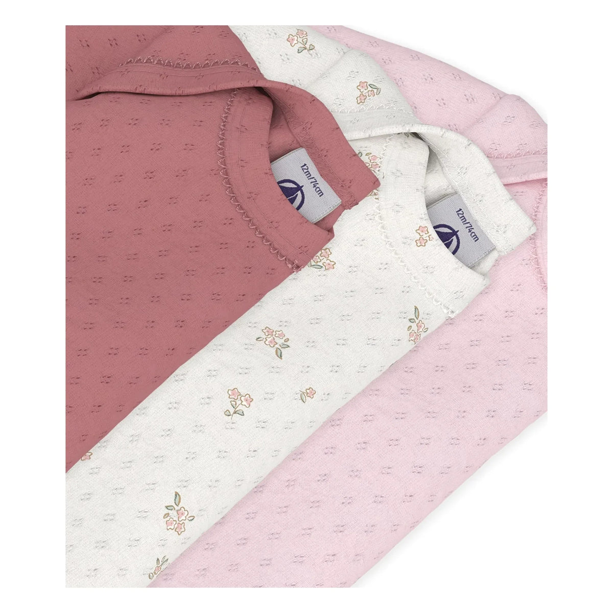 Petit Bateau - 3-Piece Pointelle Organic Cotton Bodysuit Set | Pink