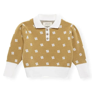 birinit - Flower Patterned Polo Neck Sweater | Mustard
