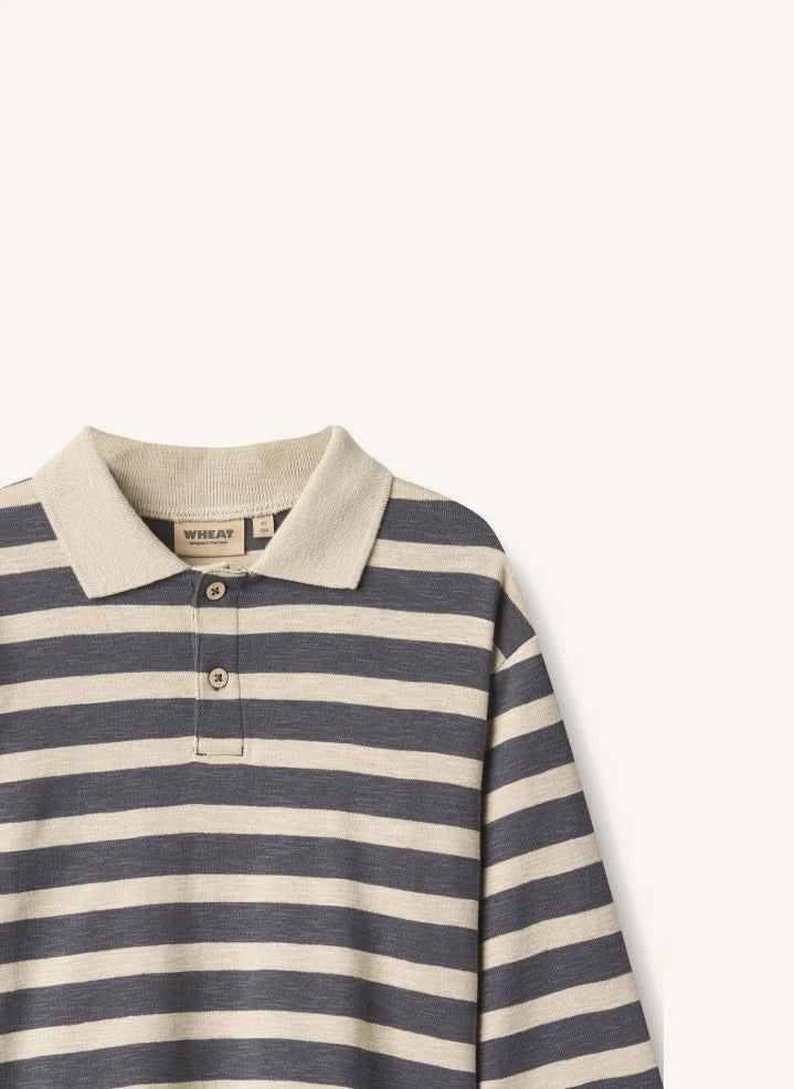 Wheat - Fred striped organic cotton polo shirt | Grey blue