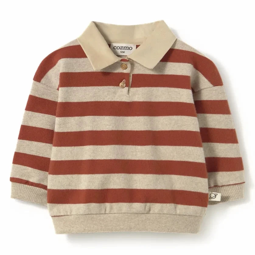 Cozmo - Striped Palau Polo Neck Sweater | Beige