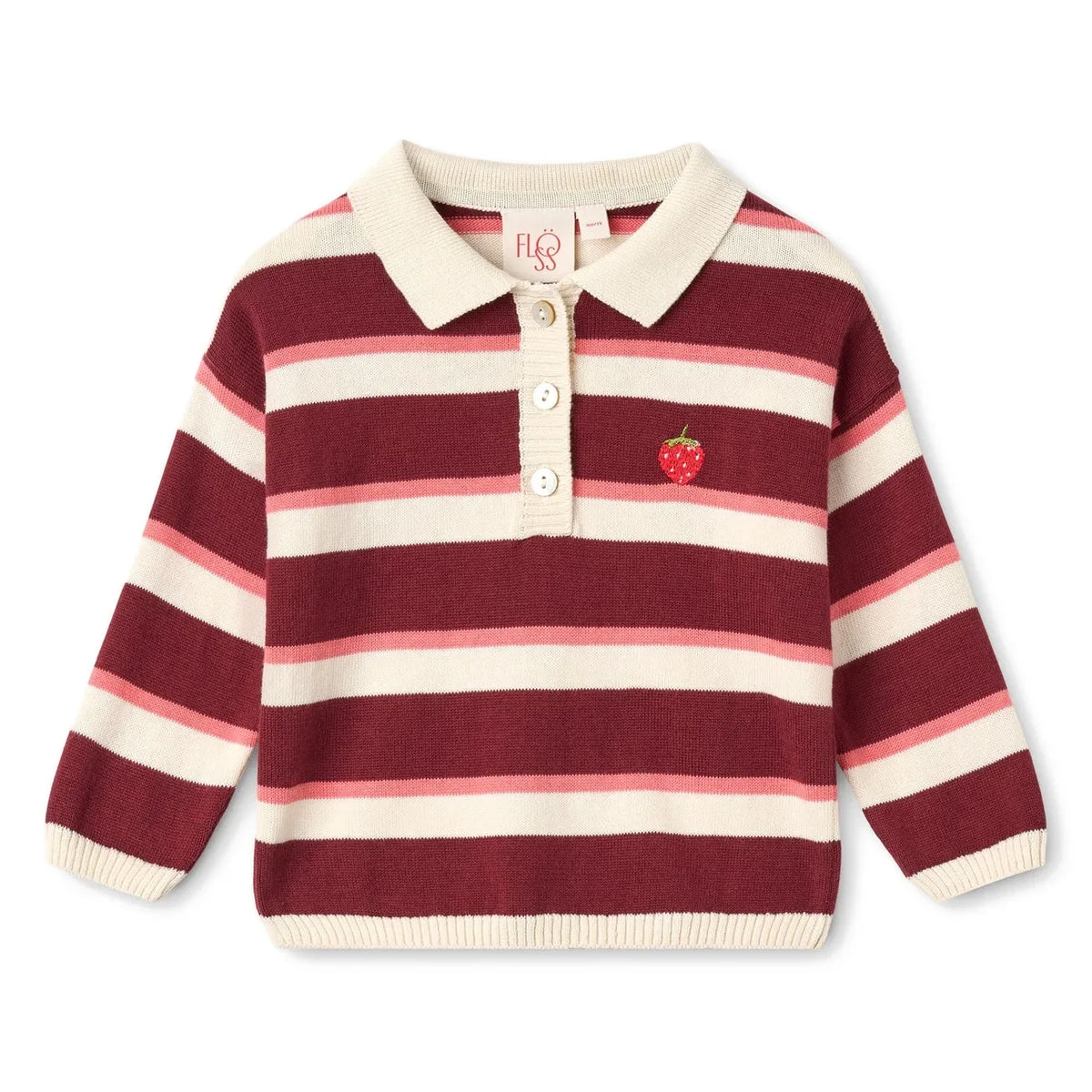 Flöss - Elisa Striped Polo Neck Sweater | Red