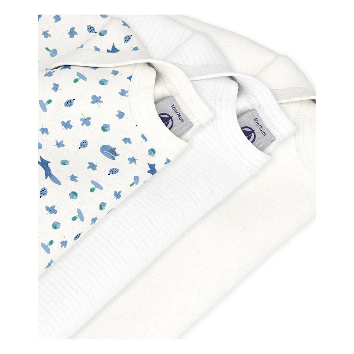 Petit Bateau - 3-Pack Organic Cotton Fox Bodysuit Set | Blue