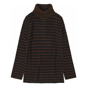 FUB - Merino wool striped turtleneck sweater | Brown