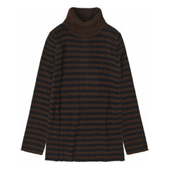 FUB - Merino wool striped turtleneck sweater | Brown