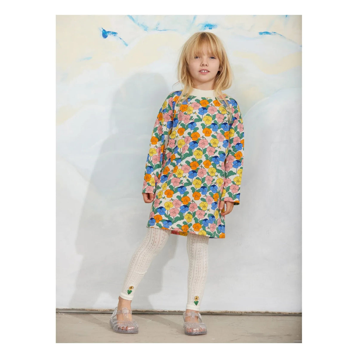 Mini Rodini - Organic Cotton Flower Dress | Cream