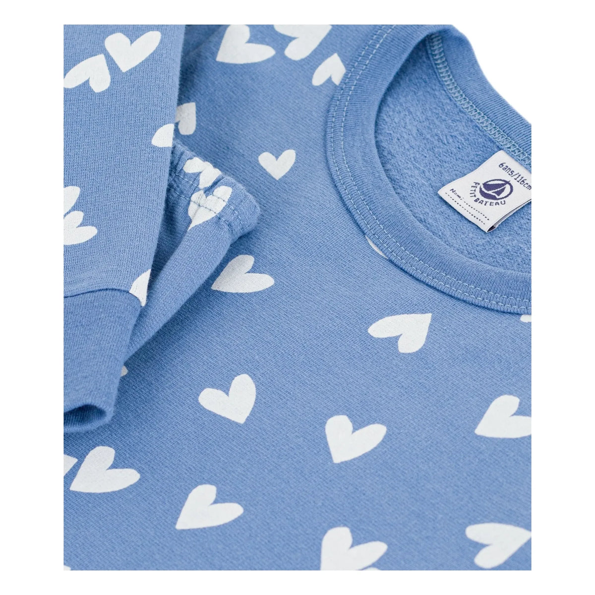 Petit Bateau - Organic cotton fleece heart pajamas | Blue