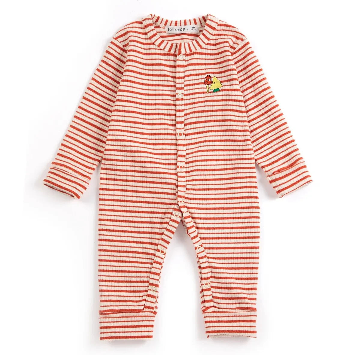Bobo Choses - Striped Ribbed Organic Cotton Romper | Red