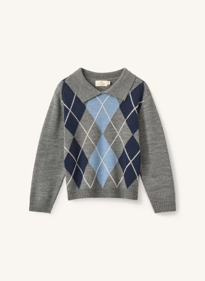 Copenhagen Colors - Merino Wool Argyle Sweater | Grey