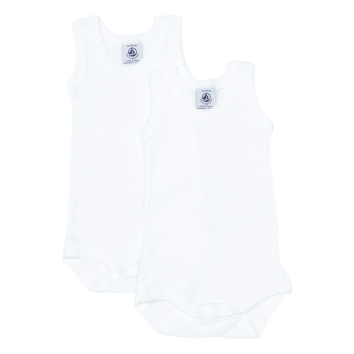 Petit Bateau - Pack of 2 Organic Cotton Sleeveless Baby Rompers | White