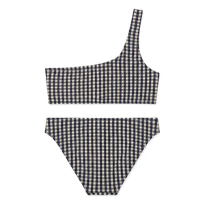 Finger in the nose - Bayle Checked Asymmetric Swimsuit | Navy Blue