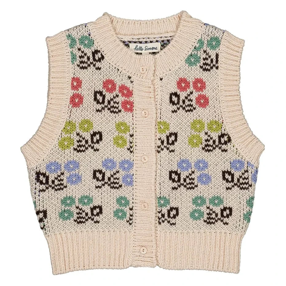 Hello Simone - Polly Floral Patterned Sleeveless Cardigan | Cream