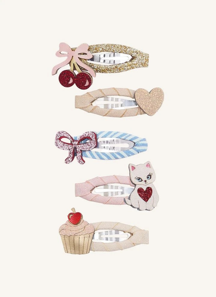 Mimi & Lula - Set of 5 Mini Cat Bow Hair Clips | Pale Pink