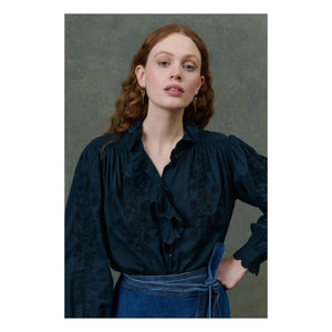 Louise Misha - Cora Organic Cotton Voile Blouse - Women's Collection | Black