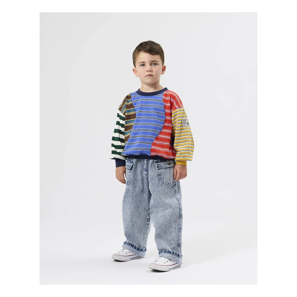 Goldie + Ace - Blue Color Block Striped Sweatshirt