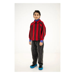 Repose AMS - Striped Organic Cotton Polo Neck Sweatshirt | Red