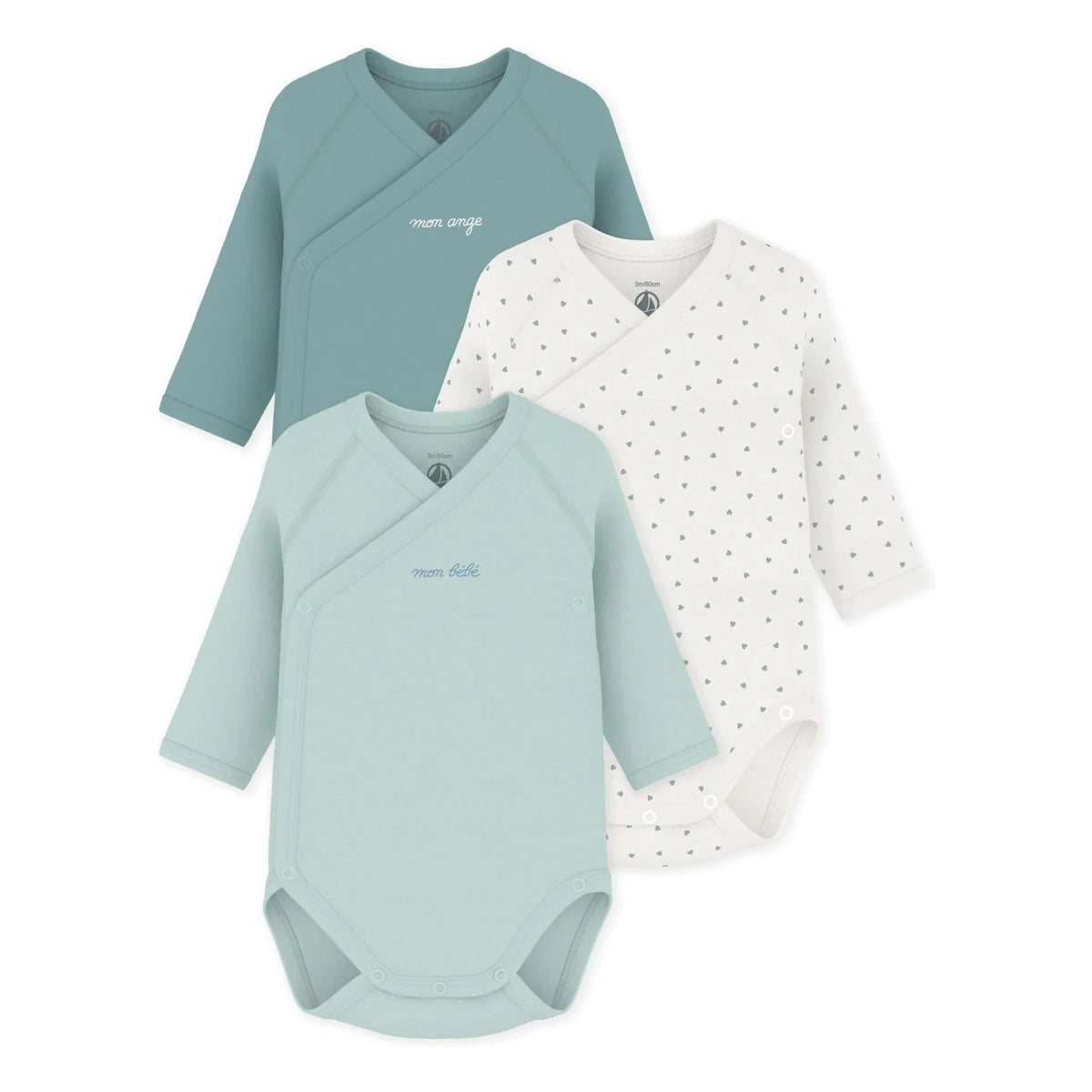 Petit Bateau - 3-Pack Mon Bébé Organic Cotton Bodysuit | Green