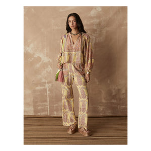 Boteh - Calico Straight-Cut Cotton Trousers | Lemon Yellow