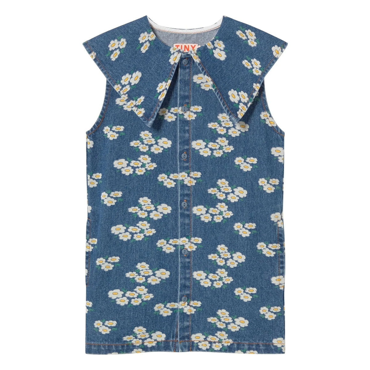 Tinycottons - Denim Oversized Collar Daisy Dress | Blue