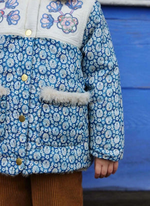 Louise Misha - Dalilou Organic Cotton Fur Reversible Coat | Blue