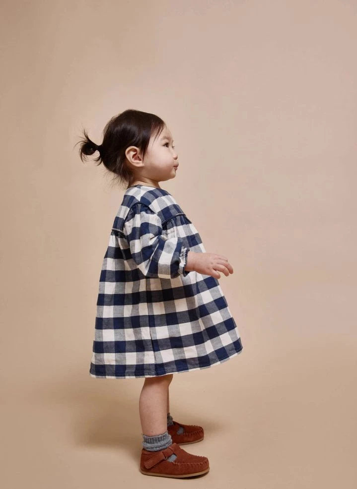 Búho - Navy Baby Checked Dress