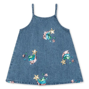 Konges Sløjd - Magot Denim Organic Cotton Sequin Dress | Blue