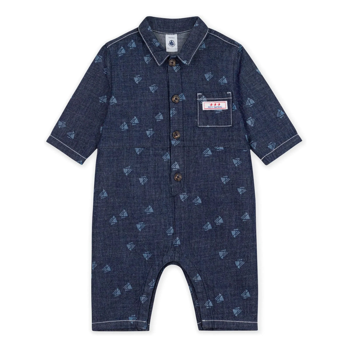 Petit Bateau - Bateaux Denim Organic Cotton Jumpsuit | Dark Blue