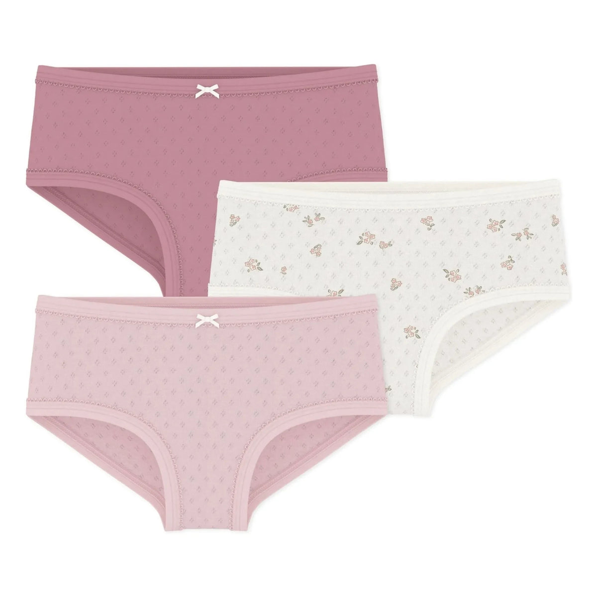 Petit Bateau - Set of 3 High Waist Pointelle Organic Cotton Panties | Pink