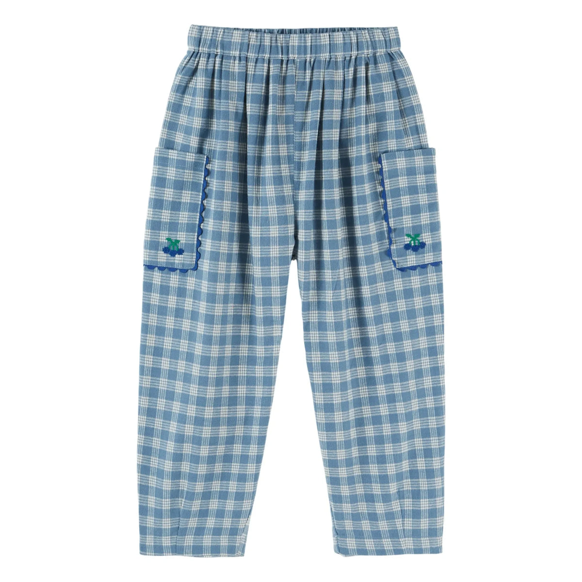 Emile et Ida - Embroidered Checked Pants | Blue