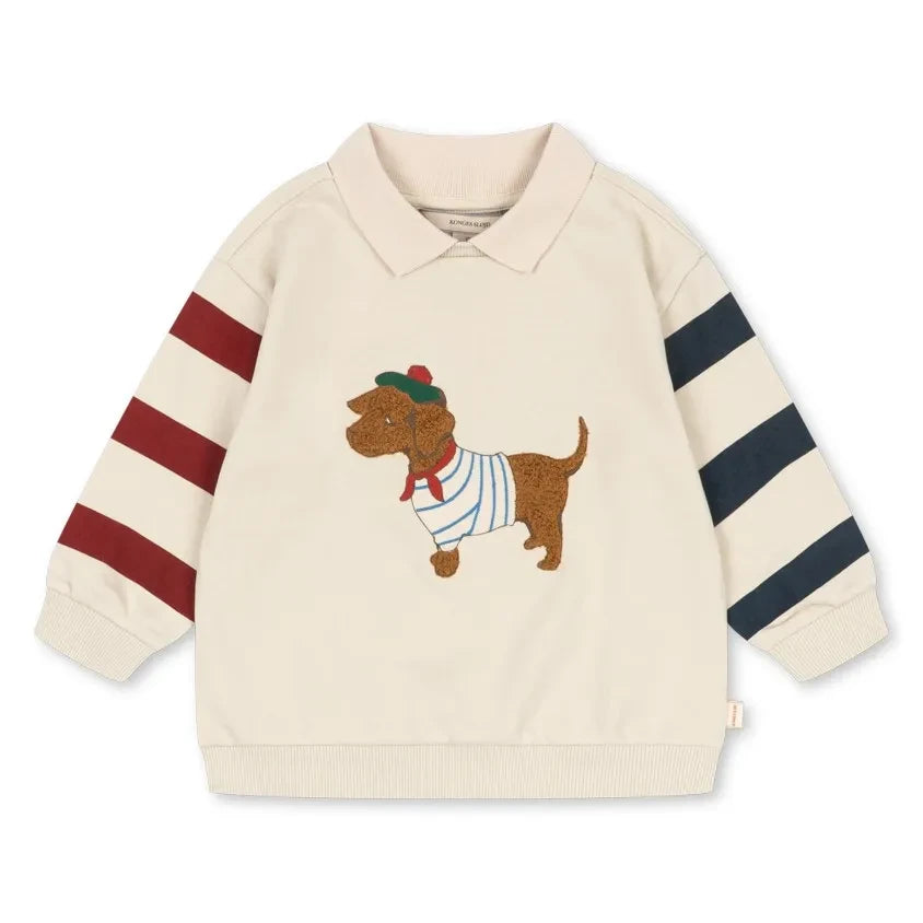 Konges Sløjd - Organic Cotton Dog Print Polo Collar Sweatshirt | Ecru