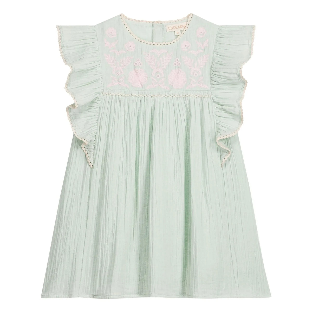 Louise Misha - Taliana Organic Cotton Ruffled Dress | Almond Green