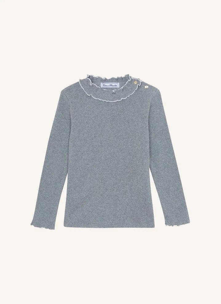 Tartine et Chocolat - Bourdon-stitched Collar Sweater | Grey