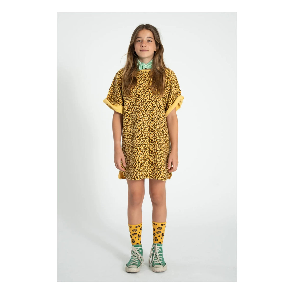 Piupiuchick - Leopard T-shirt Dress Organic Cotton Fleece | Mustard