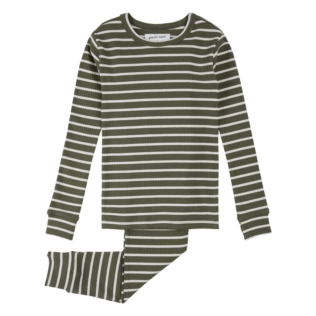 Petit Lem - Striped, Modal and Organic Cotton Textured Pajamas | Dark Green