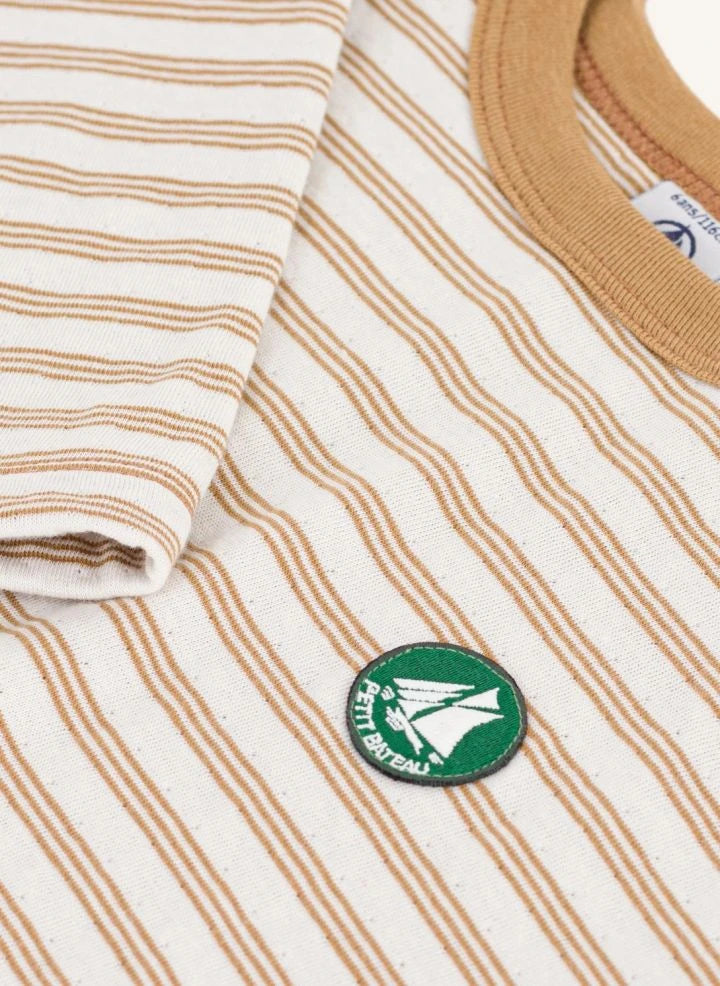 Petit Bateau - Organic cotton striped logo T-shirt | Beige