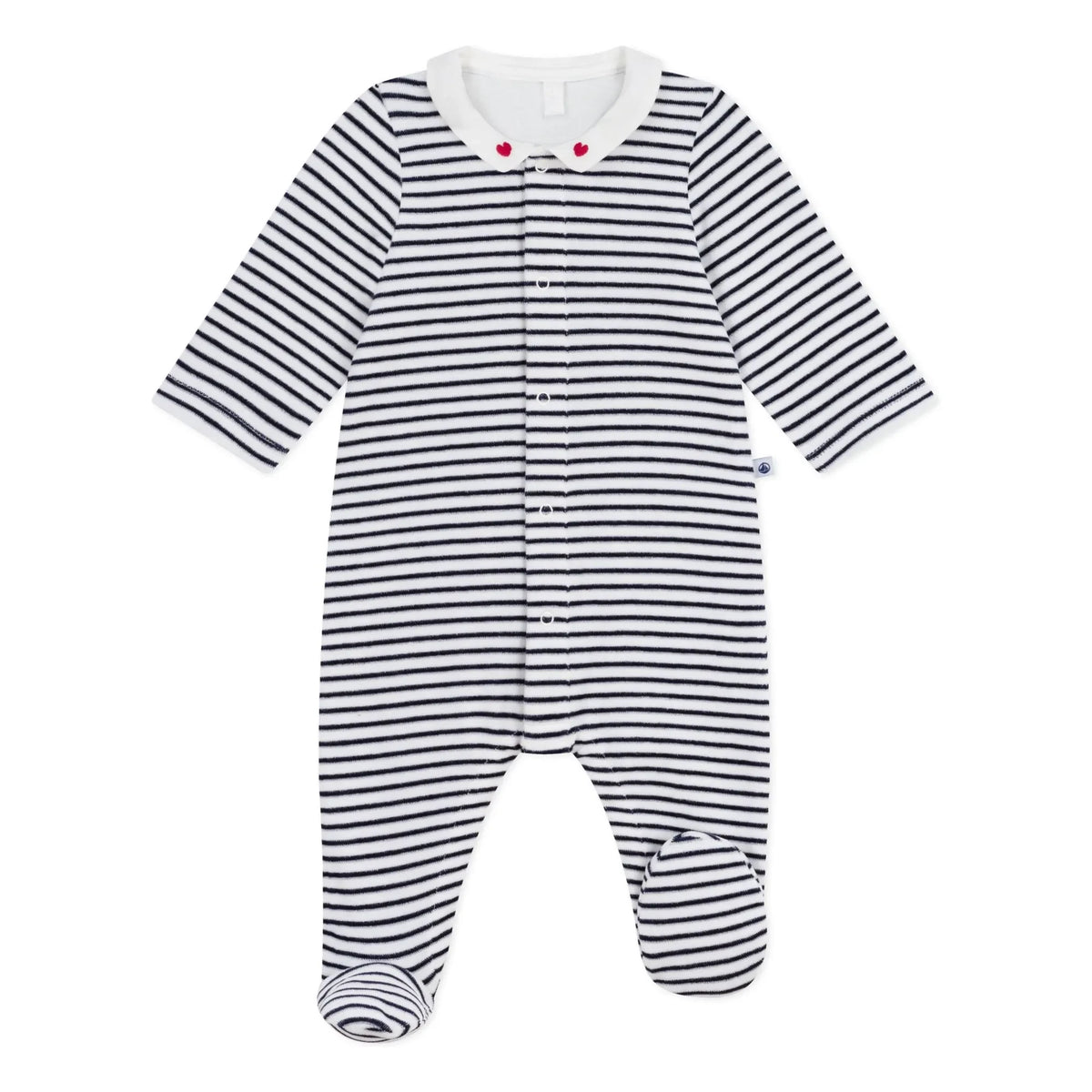 Petit Bateau - Striped Velvet Organic Cotton Dors Bien Pajamas | Dark Blue