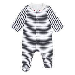 Petit Bateau - Striped Velvet Organic Cotton Dors Bien Pajamas | Dark Blue
