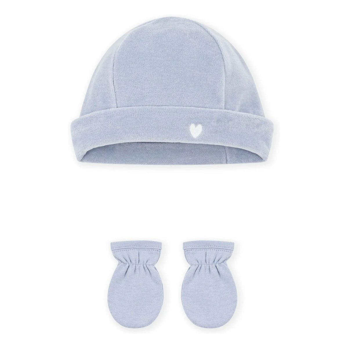 Petit Bateau - Organic cotton velvet hat and glove set | Gray blue
