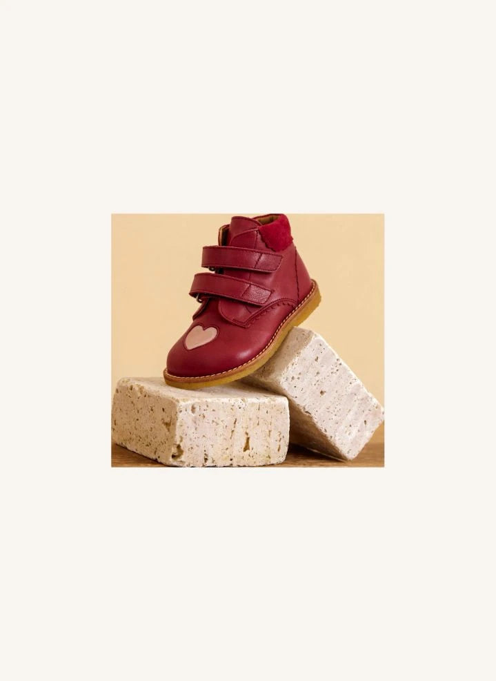 Angulus - Contrast Heart Boots | Raspberry Red