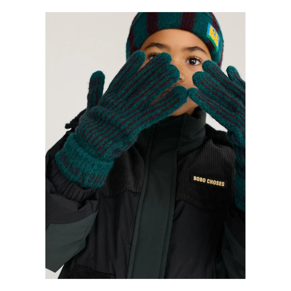 Bobo Choses - Recycled Fiber Striped Gloves | Green