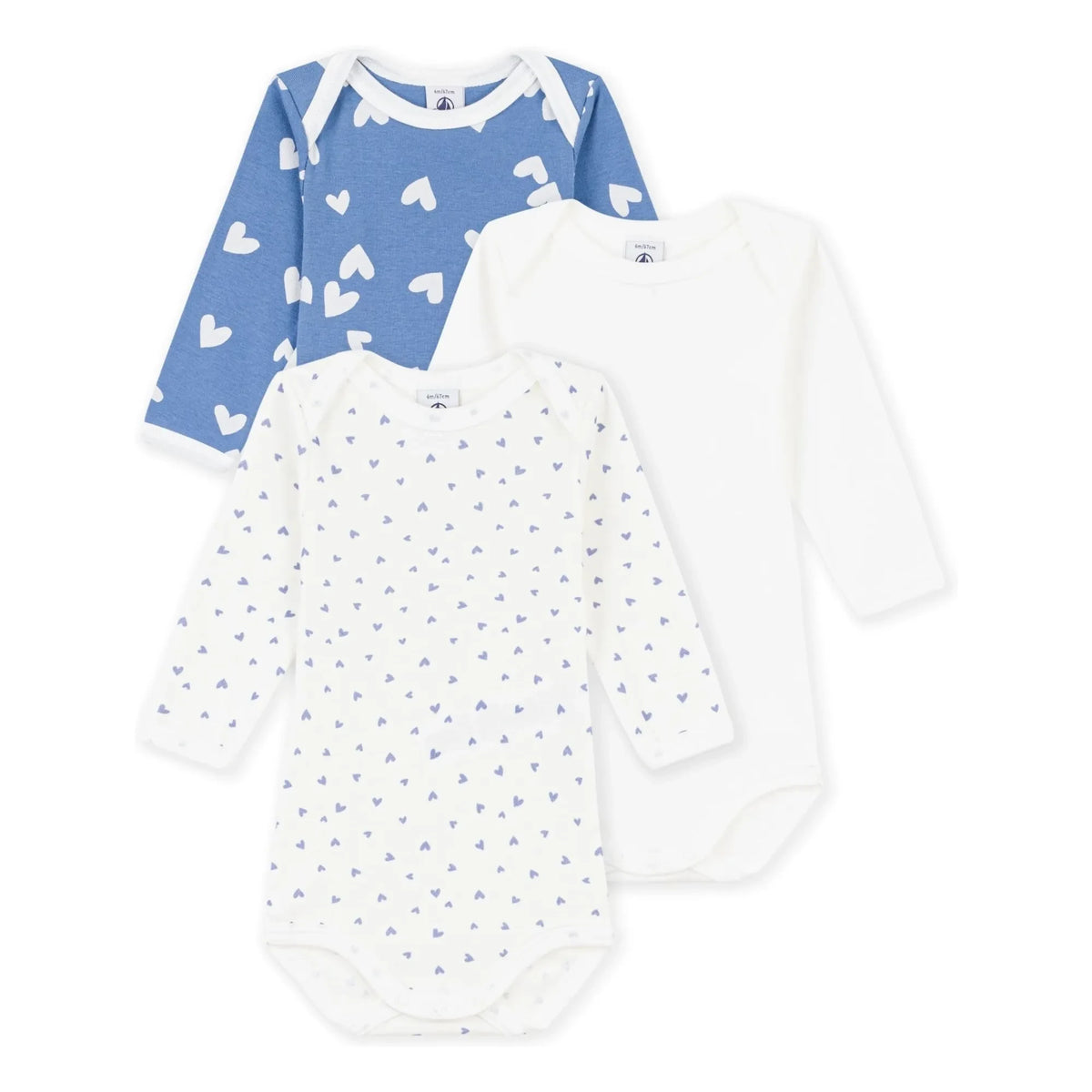 Petit Bateau - 3-Piece Organic Cotton Heart Bodysuit Set | Blue