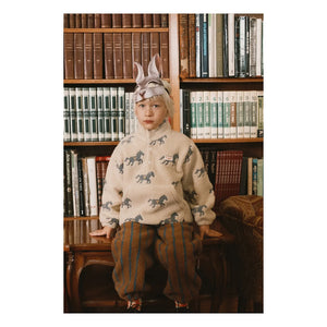 Tinycottons - Horse Patterned Sherpa Style Zippered Sweatshirt | Cream