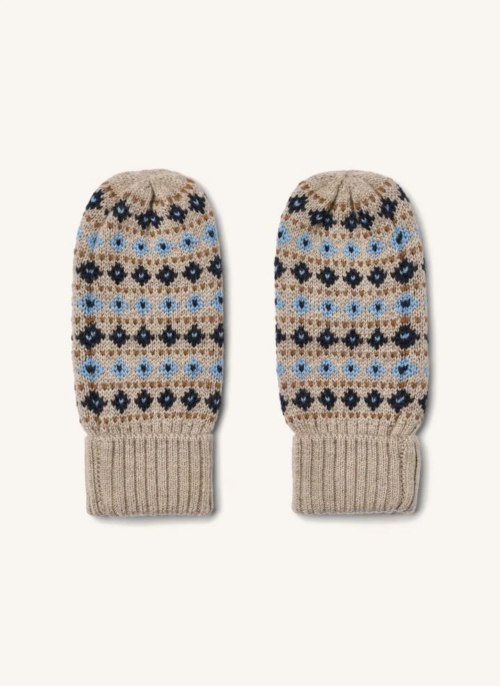 Wheat - Haansi Jacquard Merino Wool Gloves | Blue
