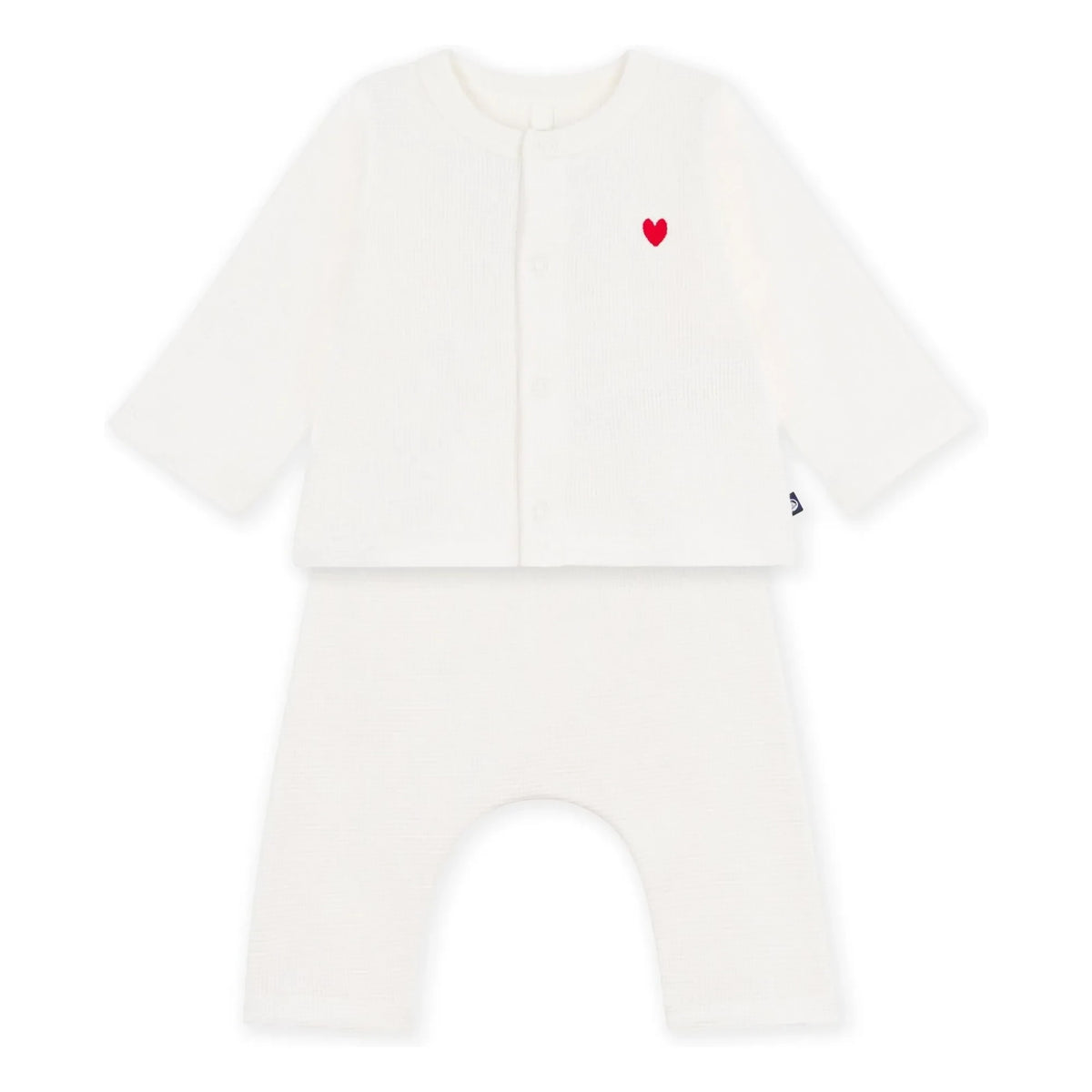 Petit Bateau - Organic Cotton Honeycomb Pattern Cardigan and Pants Set | White