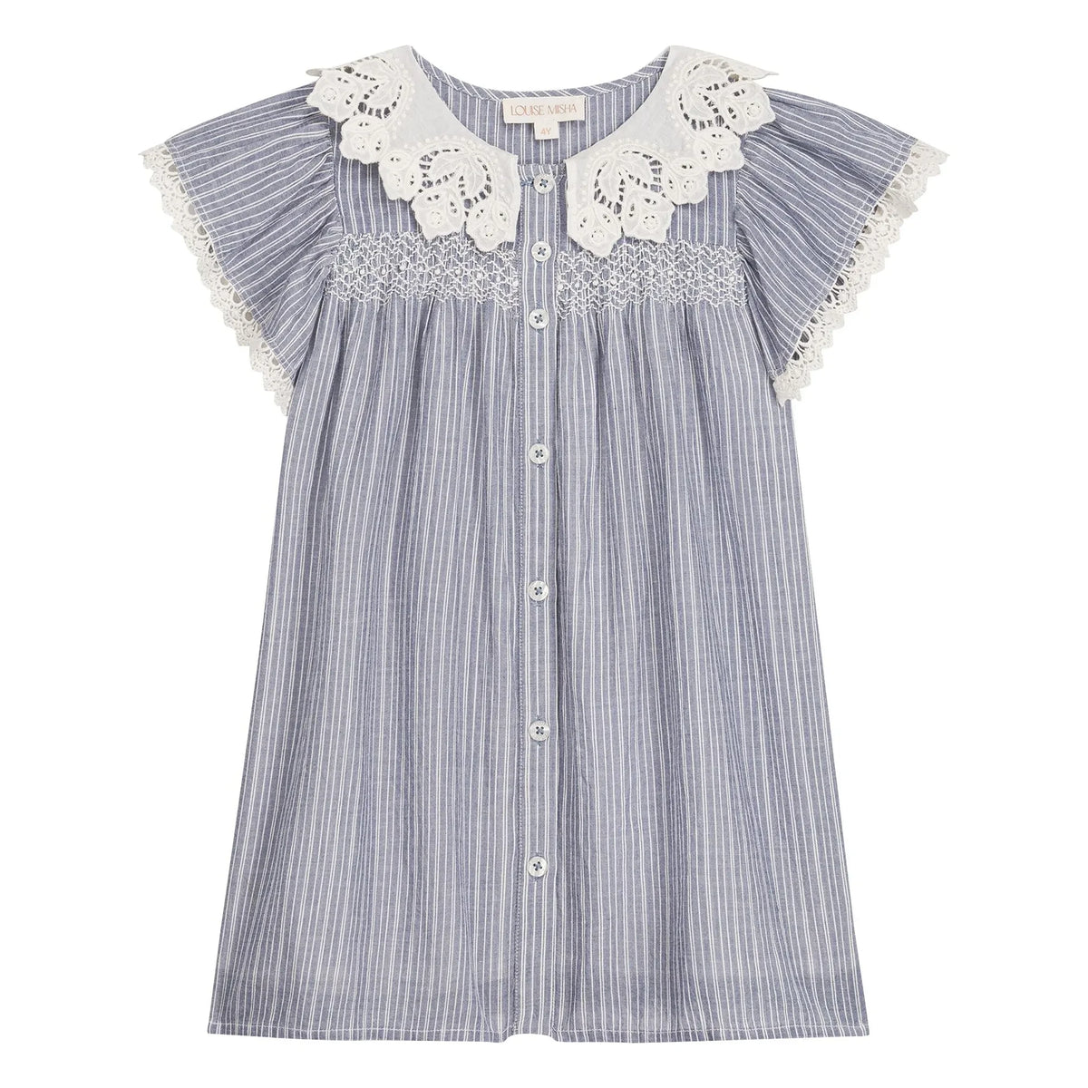 Louise Misha - Arlina Striped Organic Cotton Dress | Blue
