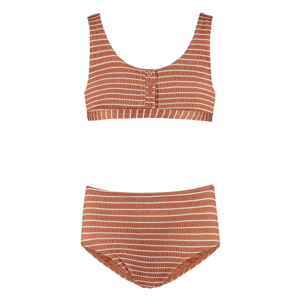 Beachlife - Recycled Fiber Striped Buttoned Swimsuit | Caramel