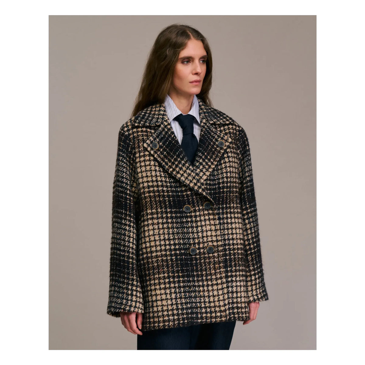 Diega - Maliro Houndstooth Wool Coat | Navy