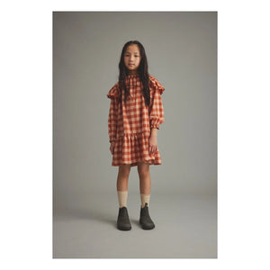 Cozmo - Malta Checked Dress | Brick Red