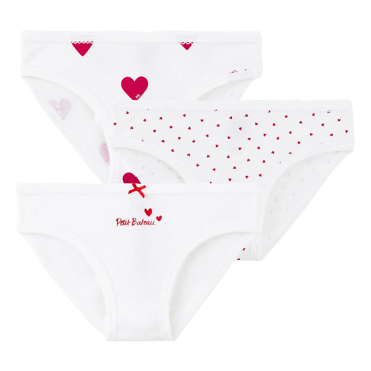 Petit Bateau - Pack of 3 Organic Cotton Heart Pattern Underwear | White