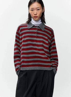 Cordera - Striped organic cotton polo t-shirt | Gray